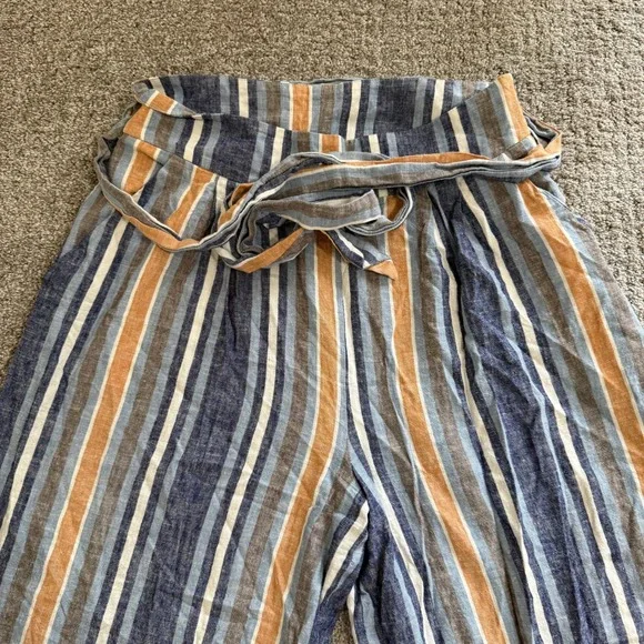 Striped Wide Leg Pants Linen Blend Medium Current Air Beachy Lounge Leisure - Picture 2 of 11